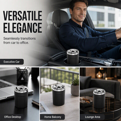 🚗49% OFF NOW! Rotating Car Ashtray with Ceramic Inner Liner, Mechanical Airtight Lid Car Cup‑Holder Ashtray, Universal Fit Smokeless Ash Container for Vehicle Interior