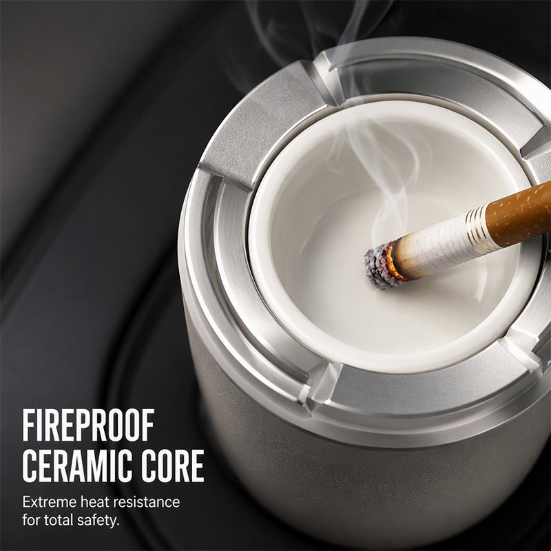 🚗49% OFF NOW! Rotating Car Ashtray with Ceramic Inner Liner, Mechanical Airtight Lid Car Cup‑Holder Ashtray, Universal Fit Smokeless Ash Container for Vehicle Interior