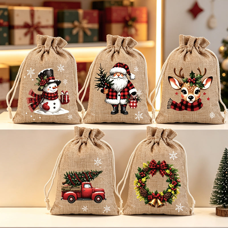 🎅 LIMITED‑TIME 48% OFF! 🎄 Christmas Drawstring Gift Bags – Santa & Reindeer Design, Reusable Fabric Gift Wrapping Bags