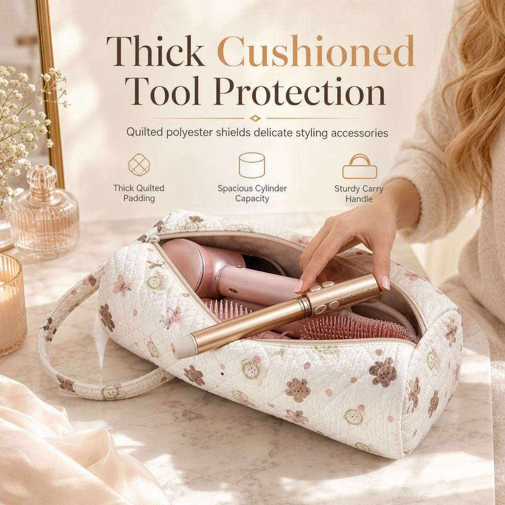 ⏳🔥LIMITED-TIME 50% OFF! ⏰Portable Quilted Travel Storage Bag with Handle for Hair Dryer Curling Iron and Hair Straightener🐆