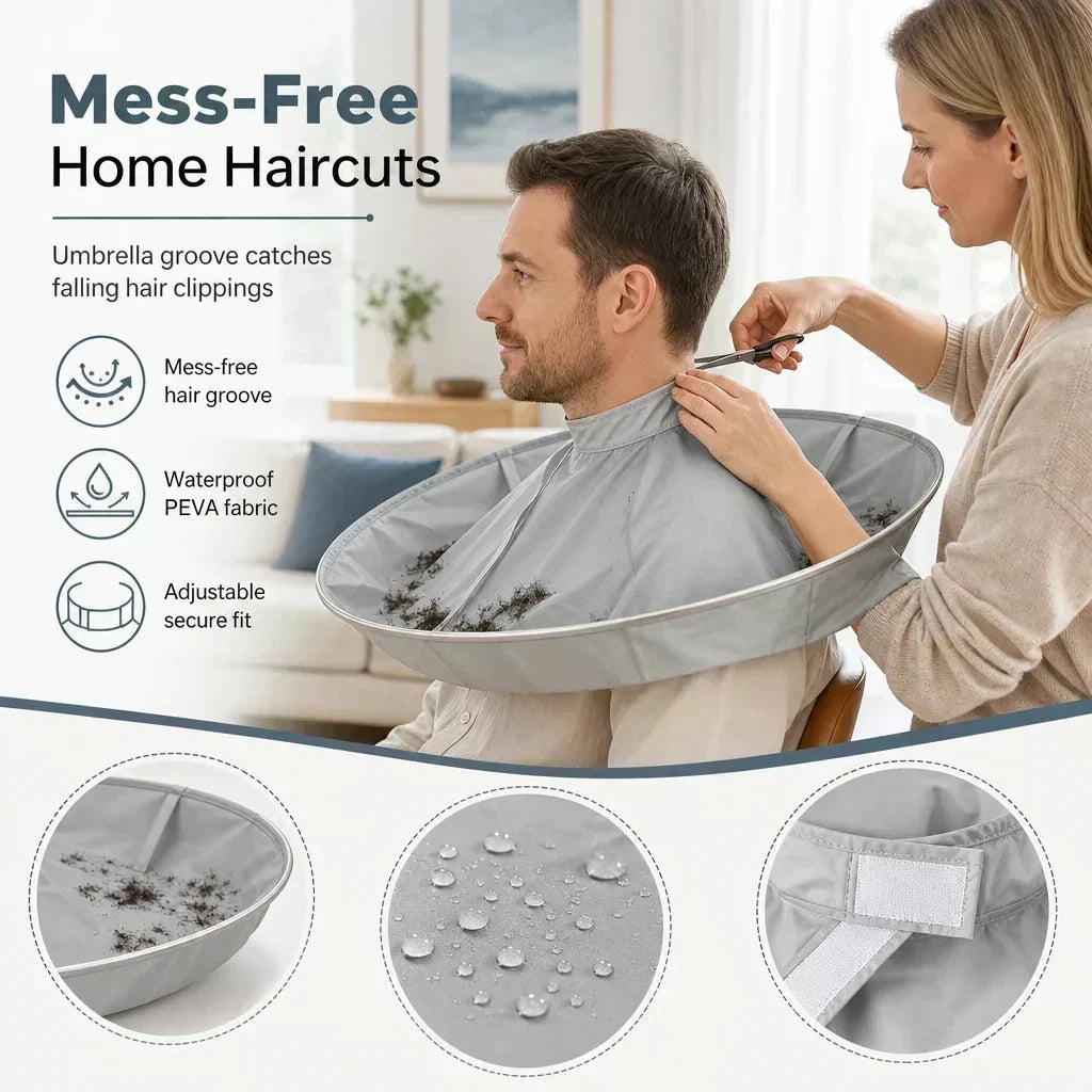 ⏳Limited-time 47%off⏰ Hair Cutting Cape with Catcher – Built-In Groove Traps Clippings, No Mess on Clothes or Floors | Perfect for Home Haircuts🏆✂️
