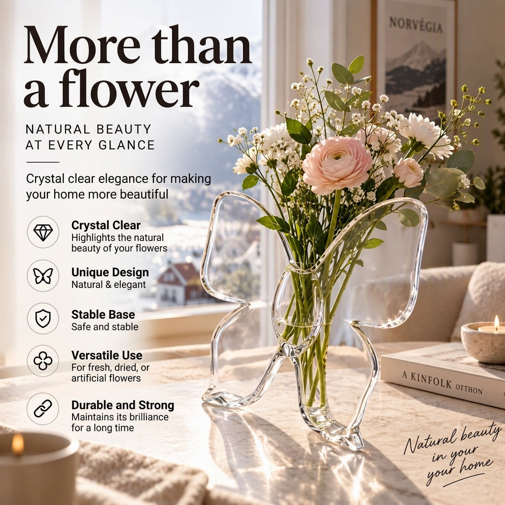 💐2026 HOT SALE-50% OFF🦋 Transparent Butterfly Vase – crystal-clear plastic with a stable base. Perfect for flowers, table decor and gifting! ✨💐